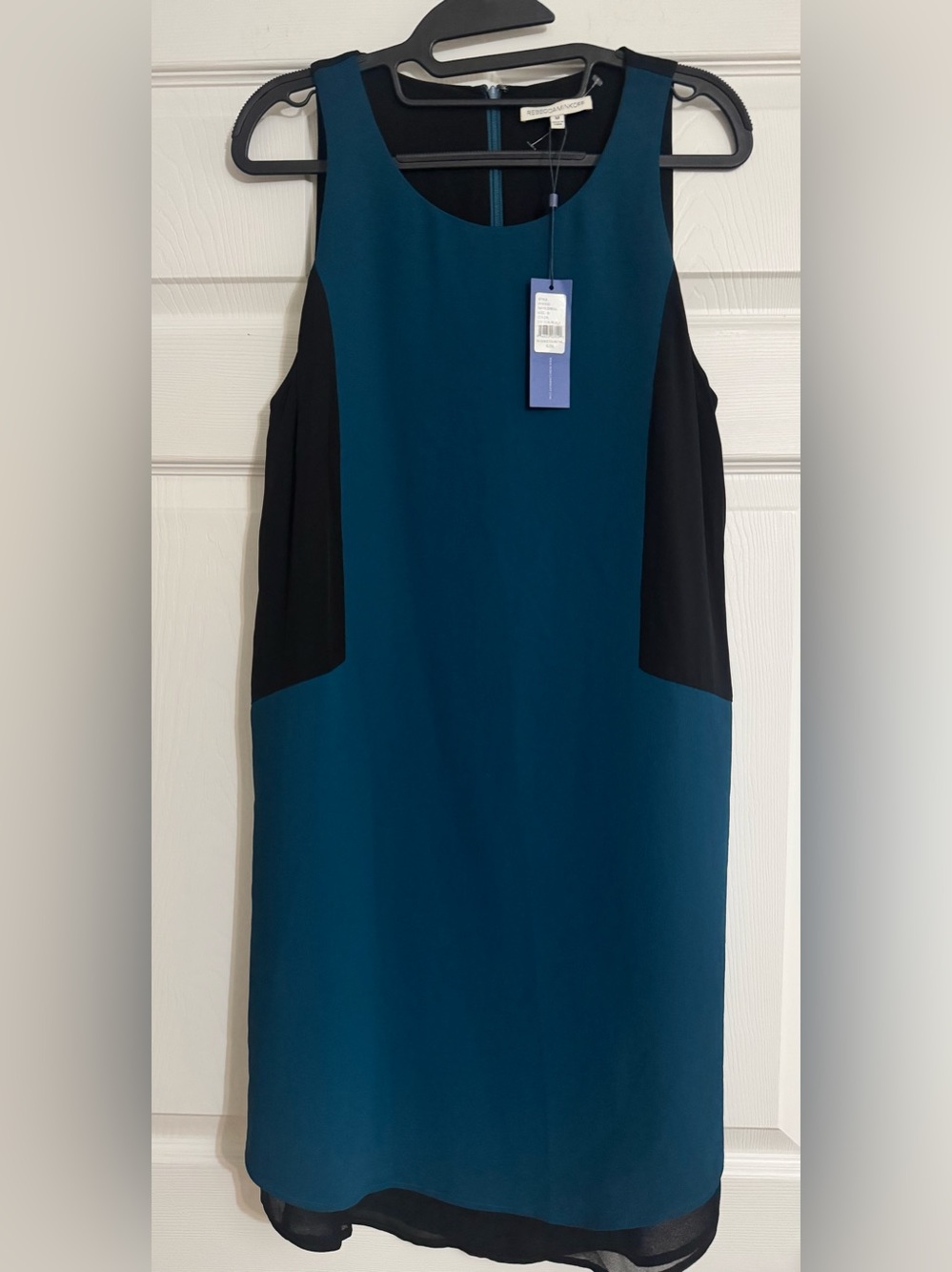 NWT Rebecca Minkoff Maya 100% Silk Teal Black Dress M $298
